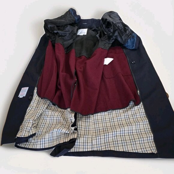 VTG London Fog Long Trench Coat 40R Men Navy Detach Lining Retro Grunge NO BELT - Picture 9 of 16